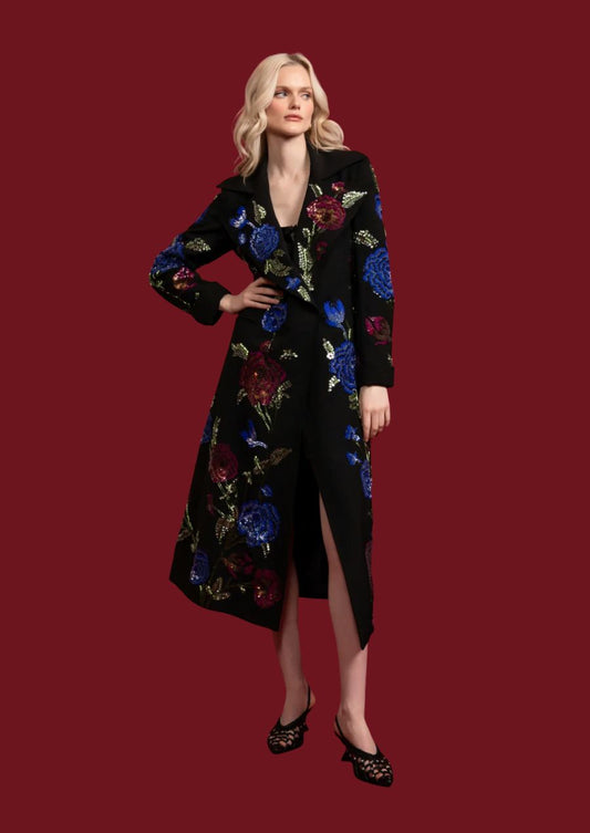 Gloria Noir Floral Emb. Jacket