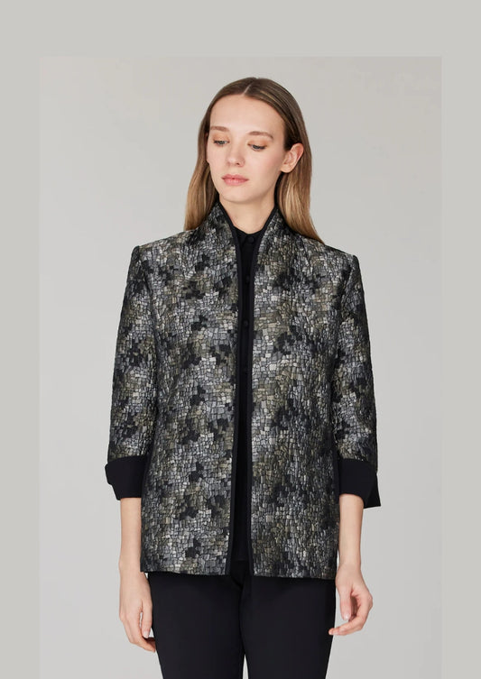 Abstract Mosaic Jacquard High Neck Jacket