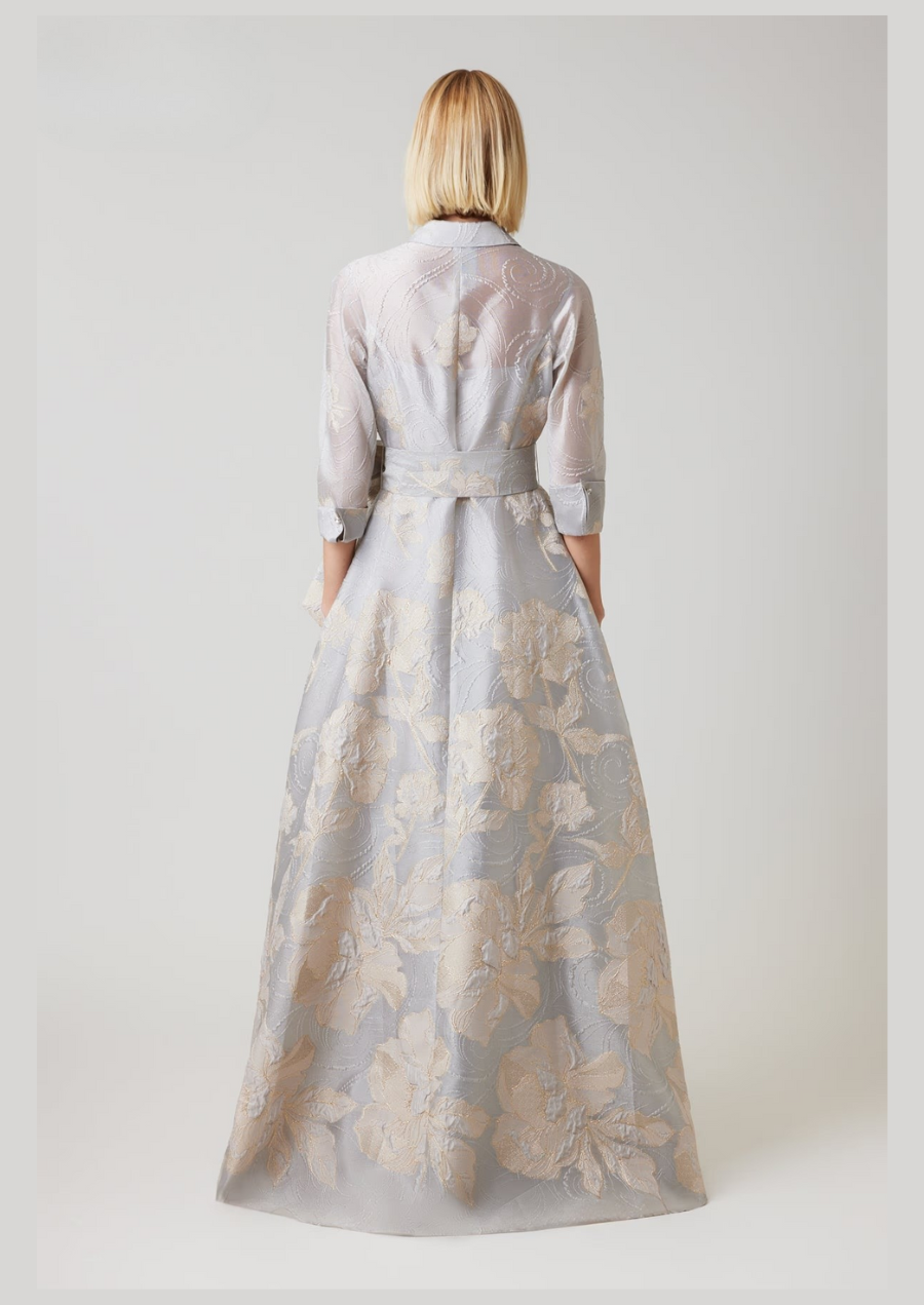 Metallic Floral Jacquard Shirt Waist Gown
