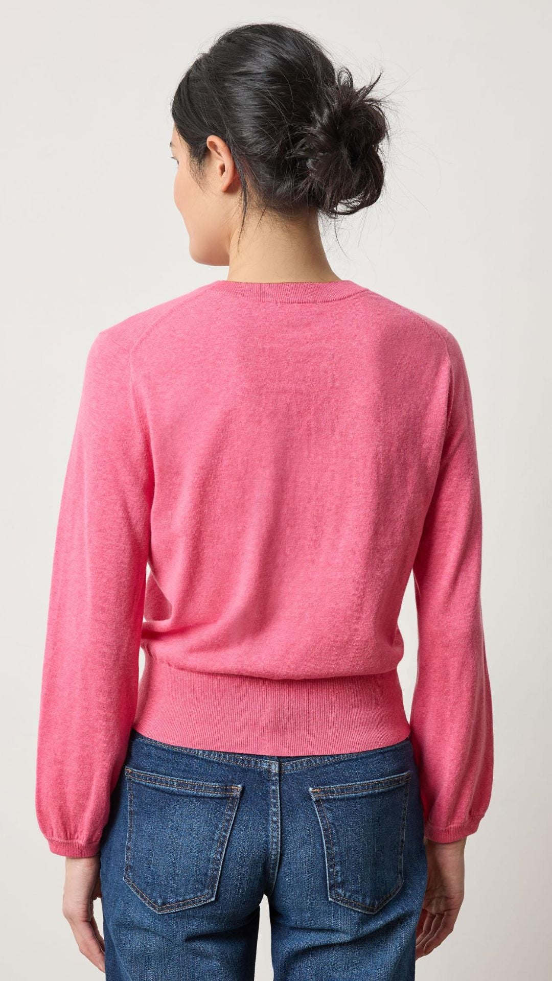 Shirred Sleeve Crewneck Sweater
