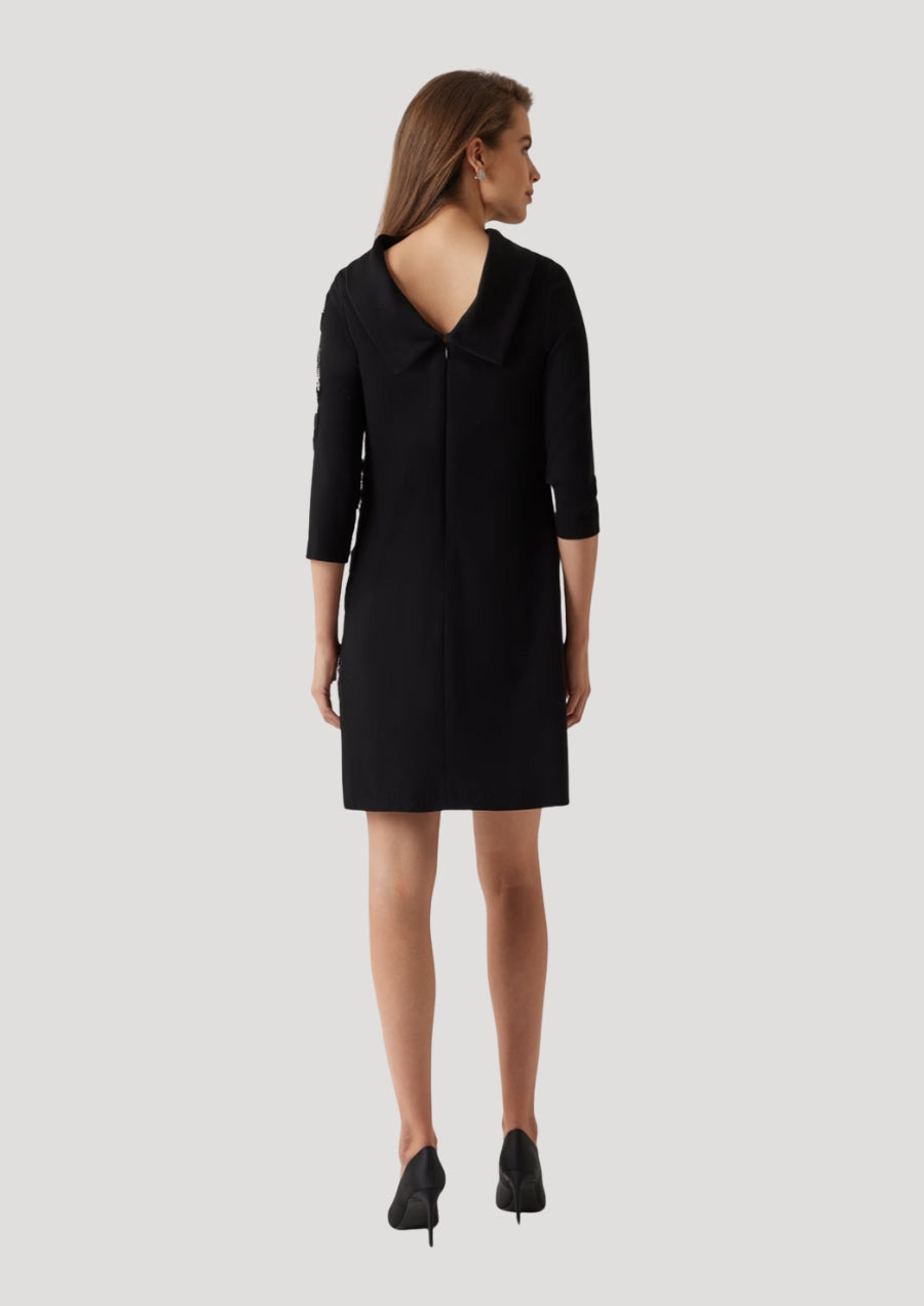 Crepe Cowl Neck Beaded Flower Dress