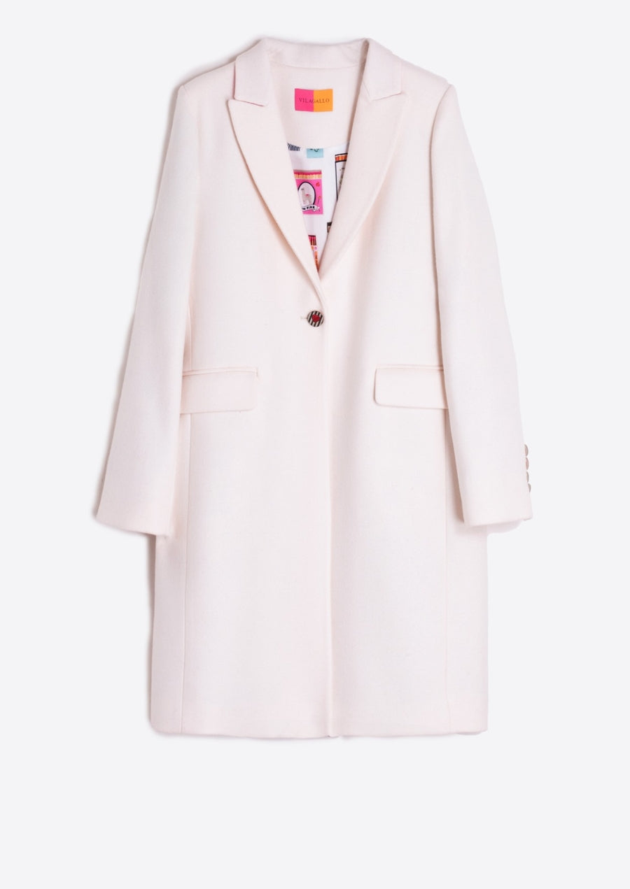 Ecru Coat with Contrast Collar