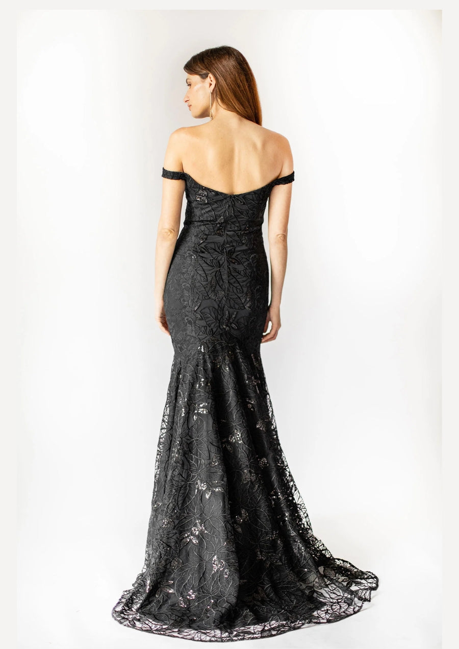Noir Petal Off-Shoulder Mermaid Gown