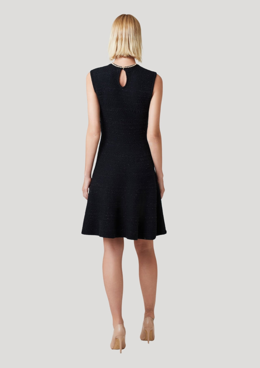 Metallic Knit Sleeveless Pearl Applique Dress/Blazer