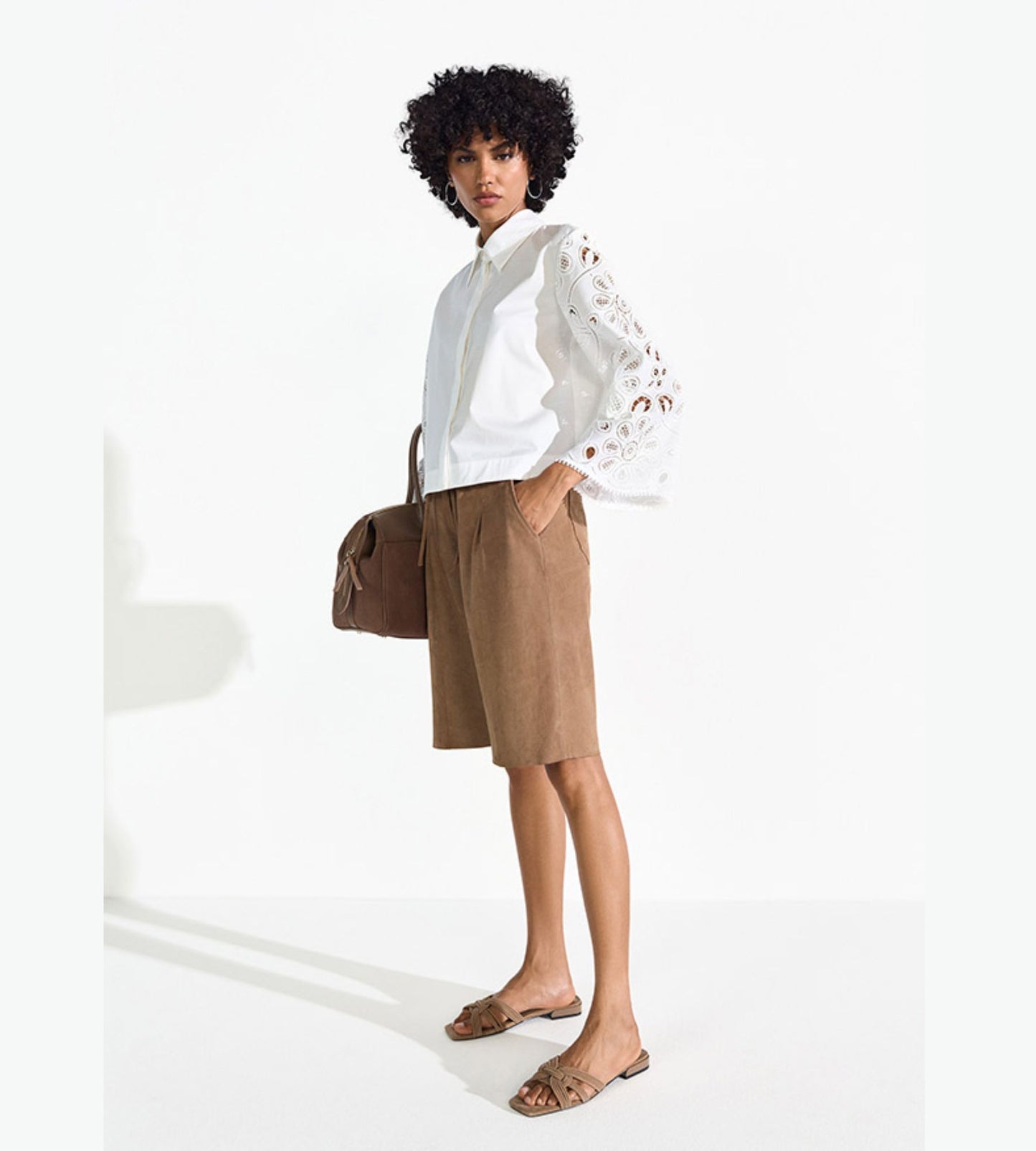 Poplin Blouse with Embroidered Sleeves