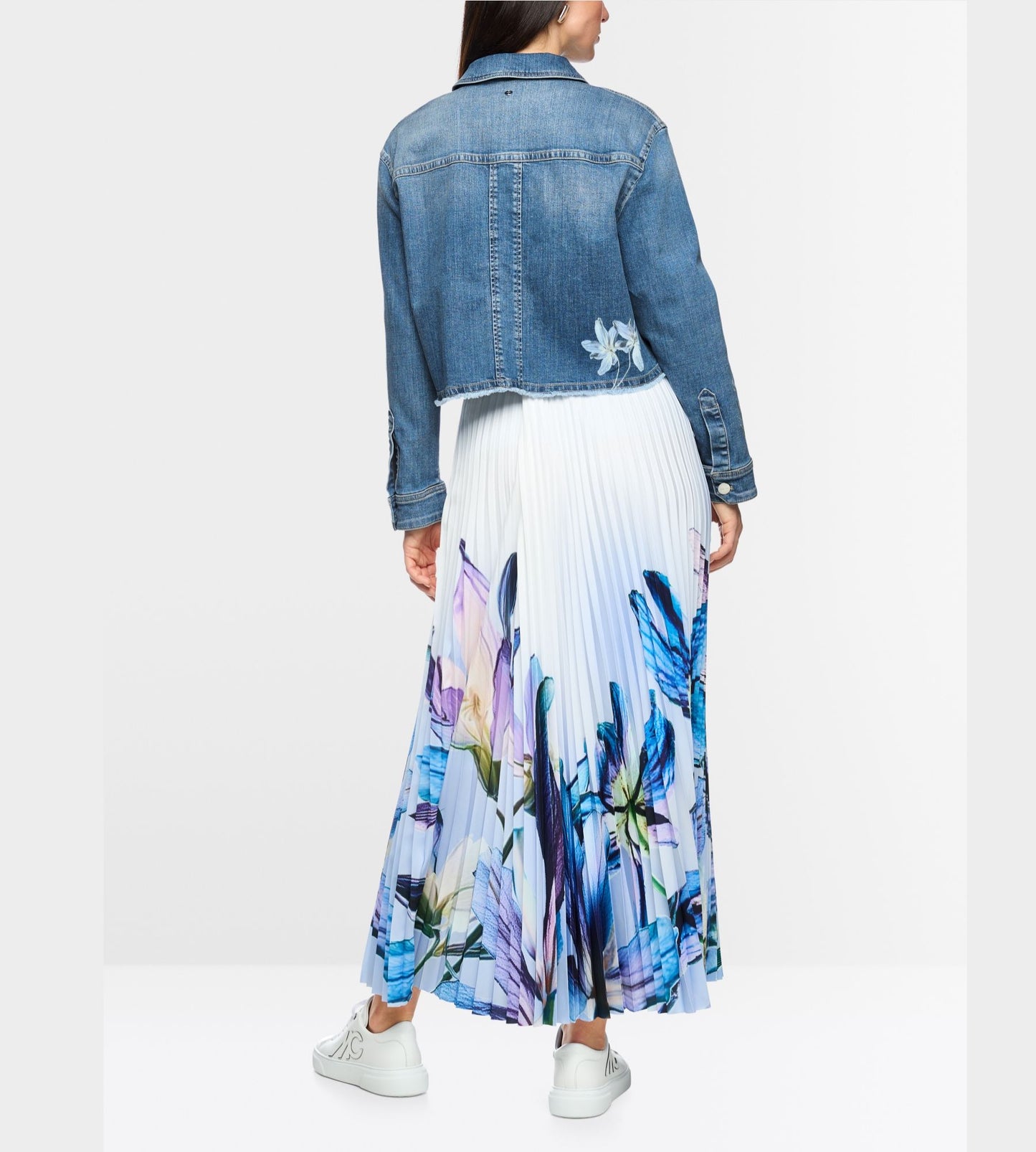 Denim Jacket with Floral Print Sleeves