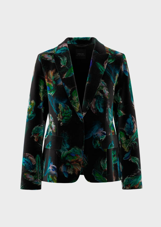 Velvet Blazer with Feather Print
