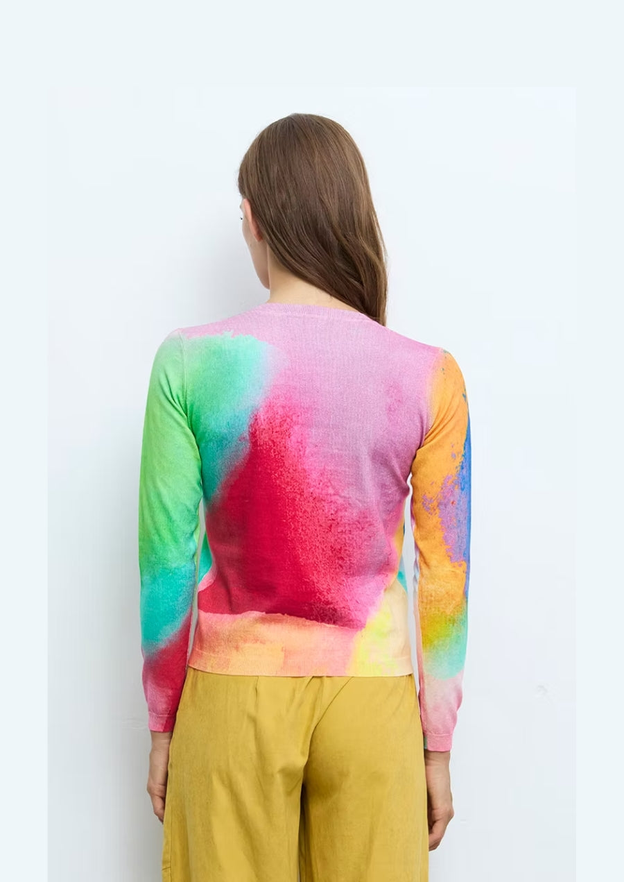80600 Long Sleeve Watercolor Print Sweater