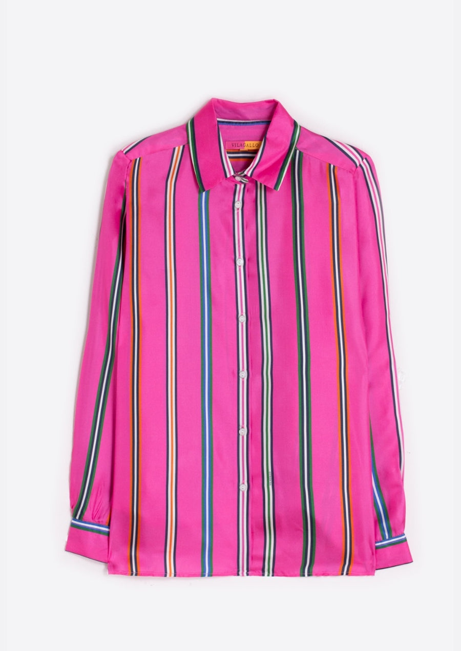 Pink Silk Shirt Multi Colored Stripes