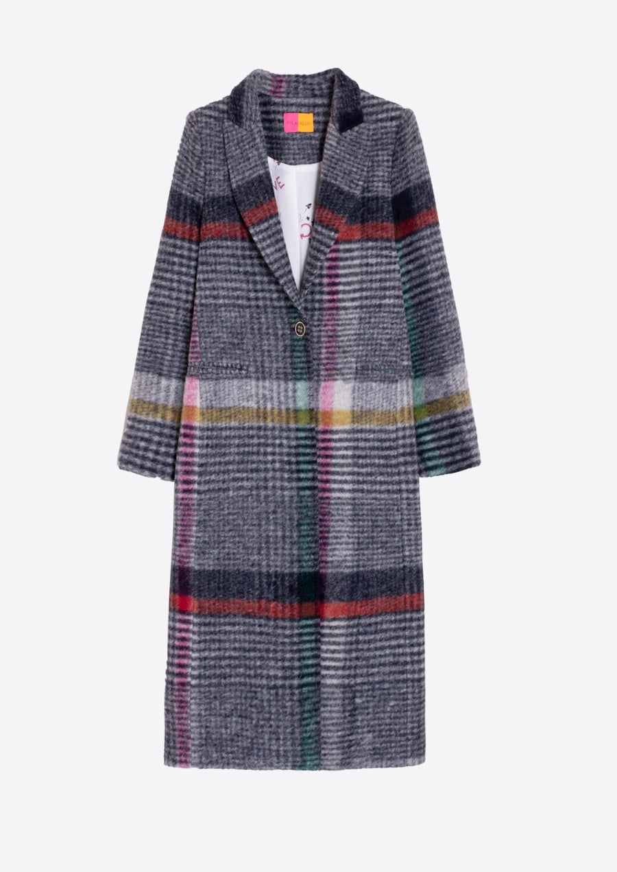 Multi Color Checked Long Grey Coat