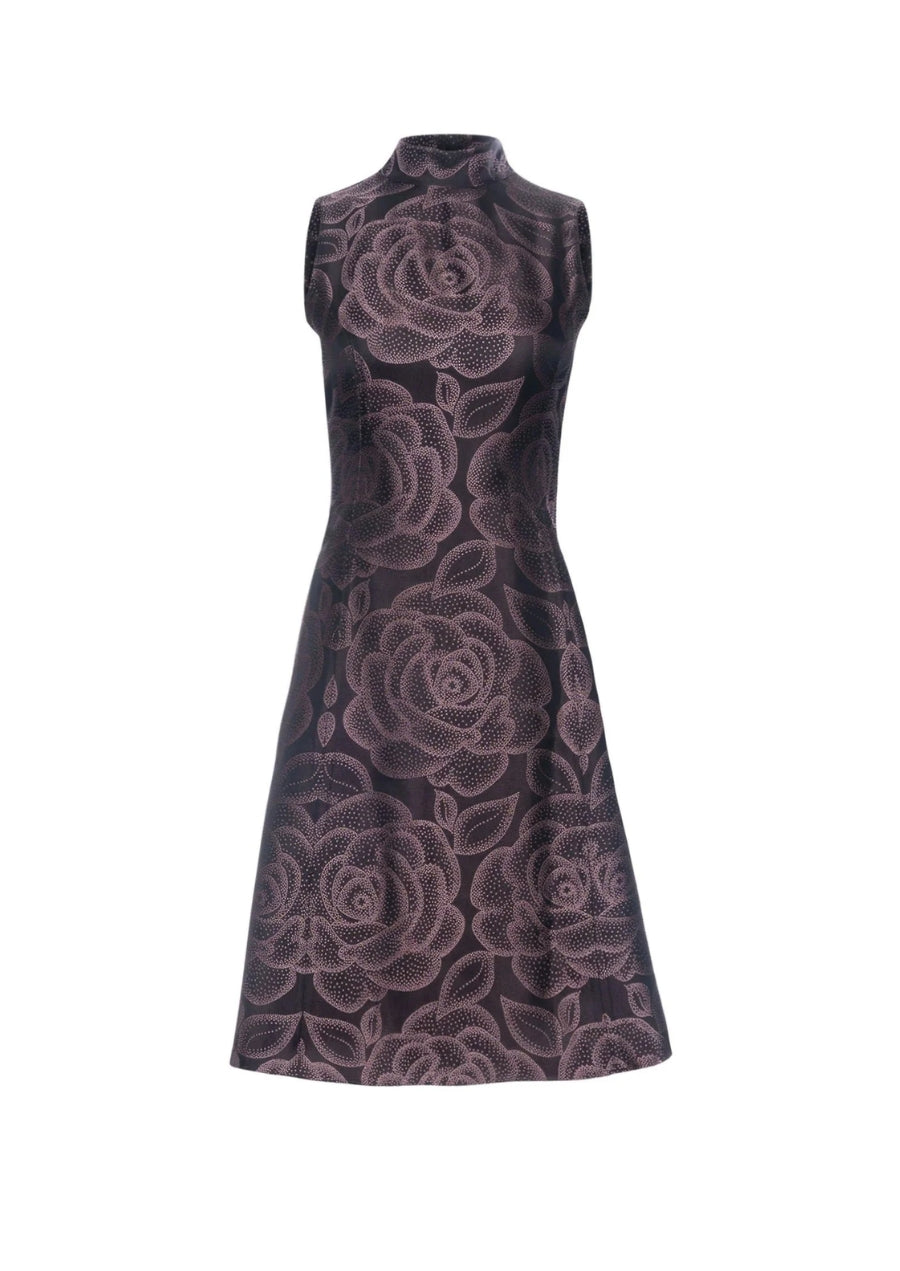 Rose Dot Jacquard Short Dress w/ Back Neck Tie