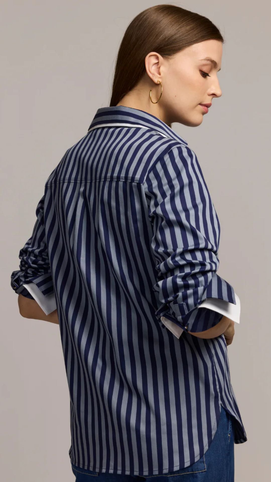 Margot Long Sleeve Stripe Shirt- GRY/MID