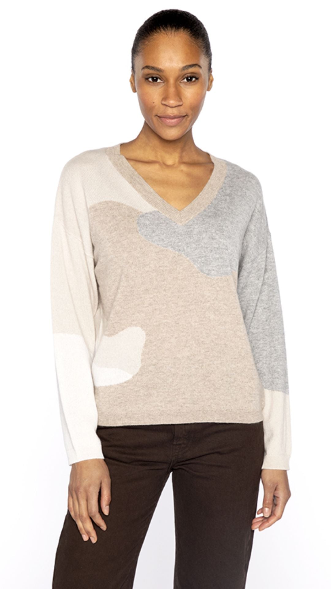 Intarsia Easy Vee- Taupe Multi