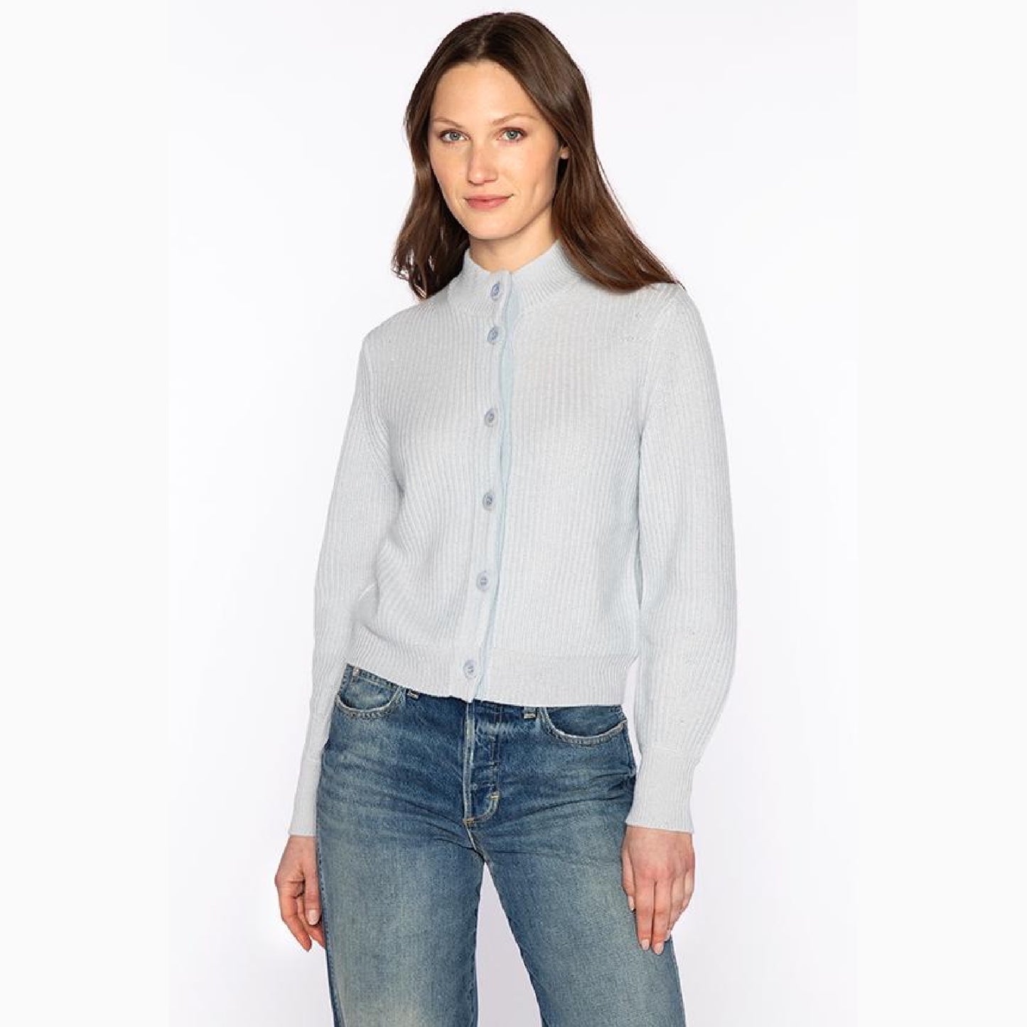 Plaited Rib Button Mock Cardigan