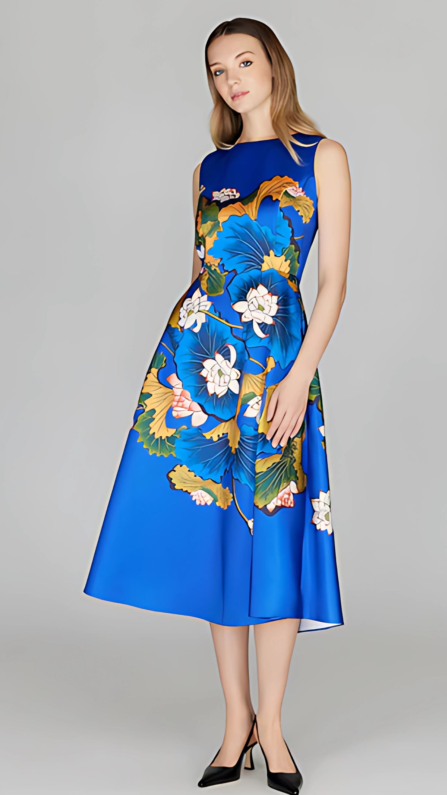 Lotus Print Sleeveless Fit & Flare