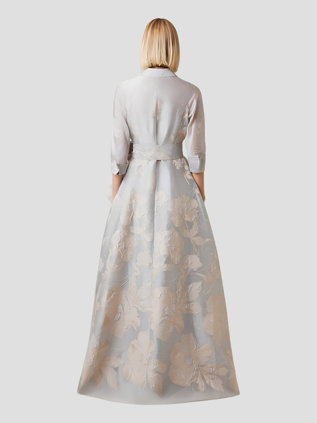 Metallic Floral Jacquard Shirt Waist Gown