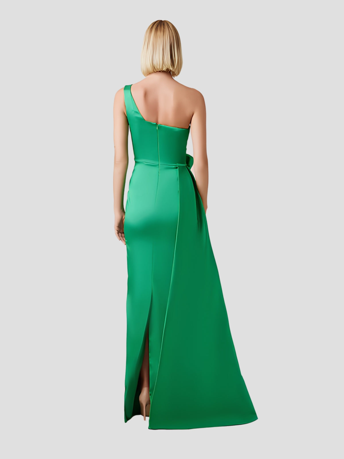 Taffeta One Shoulder Flower Corsage Waist Gown