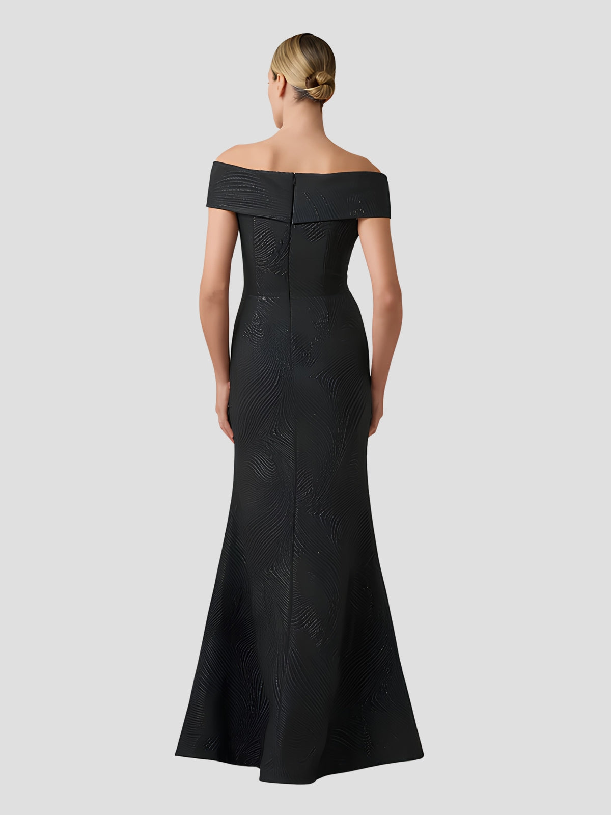 Metallic Jacquard Wavy Pattern Portrait Gown