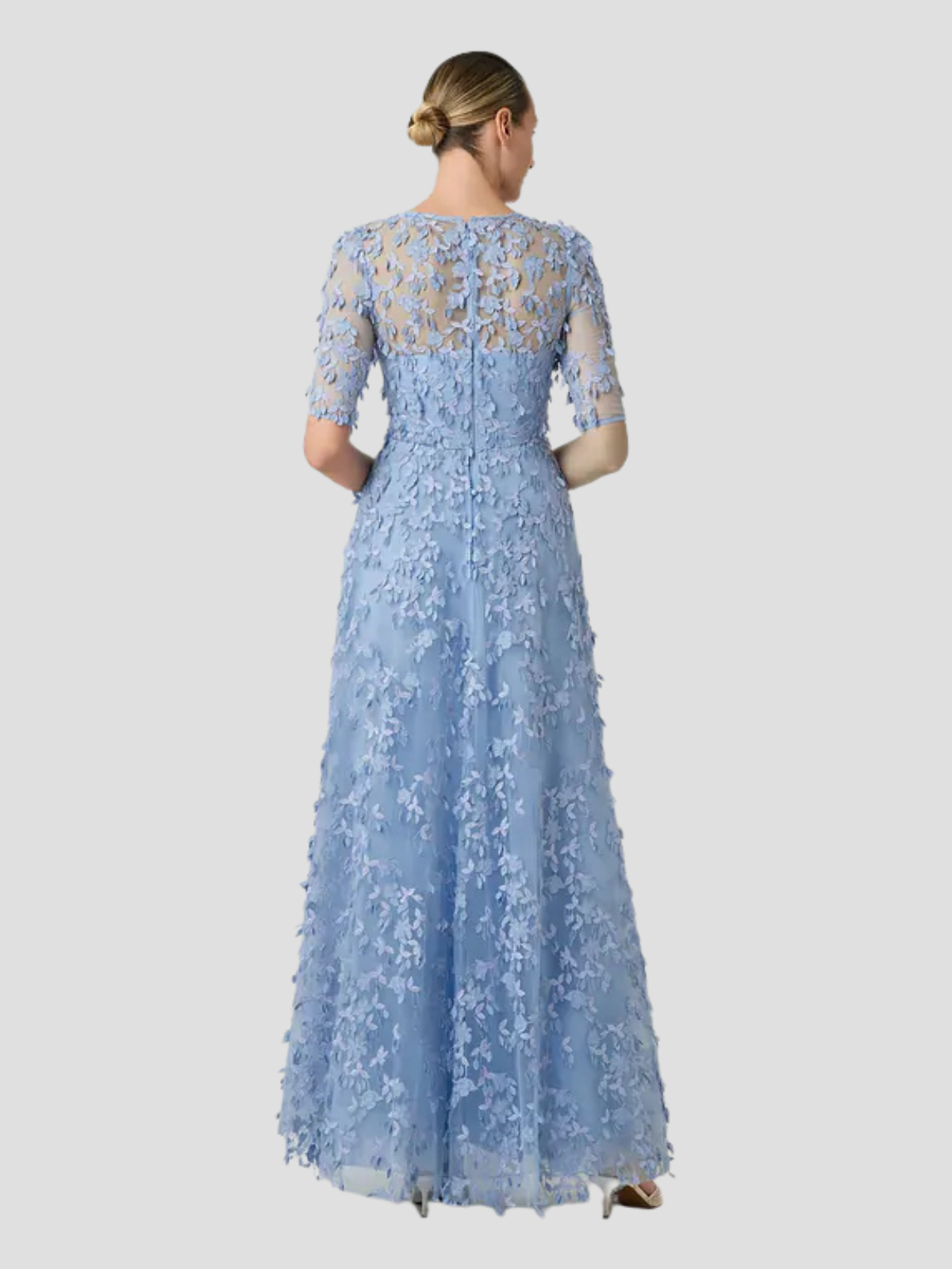 Tulle 3D Petal Elbow Sleeve Gown