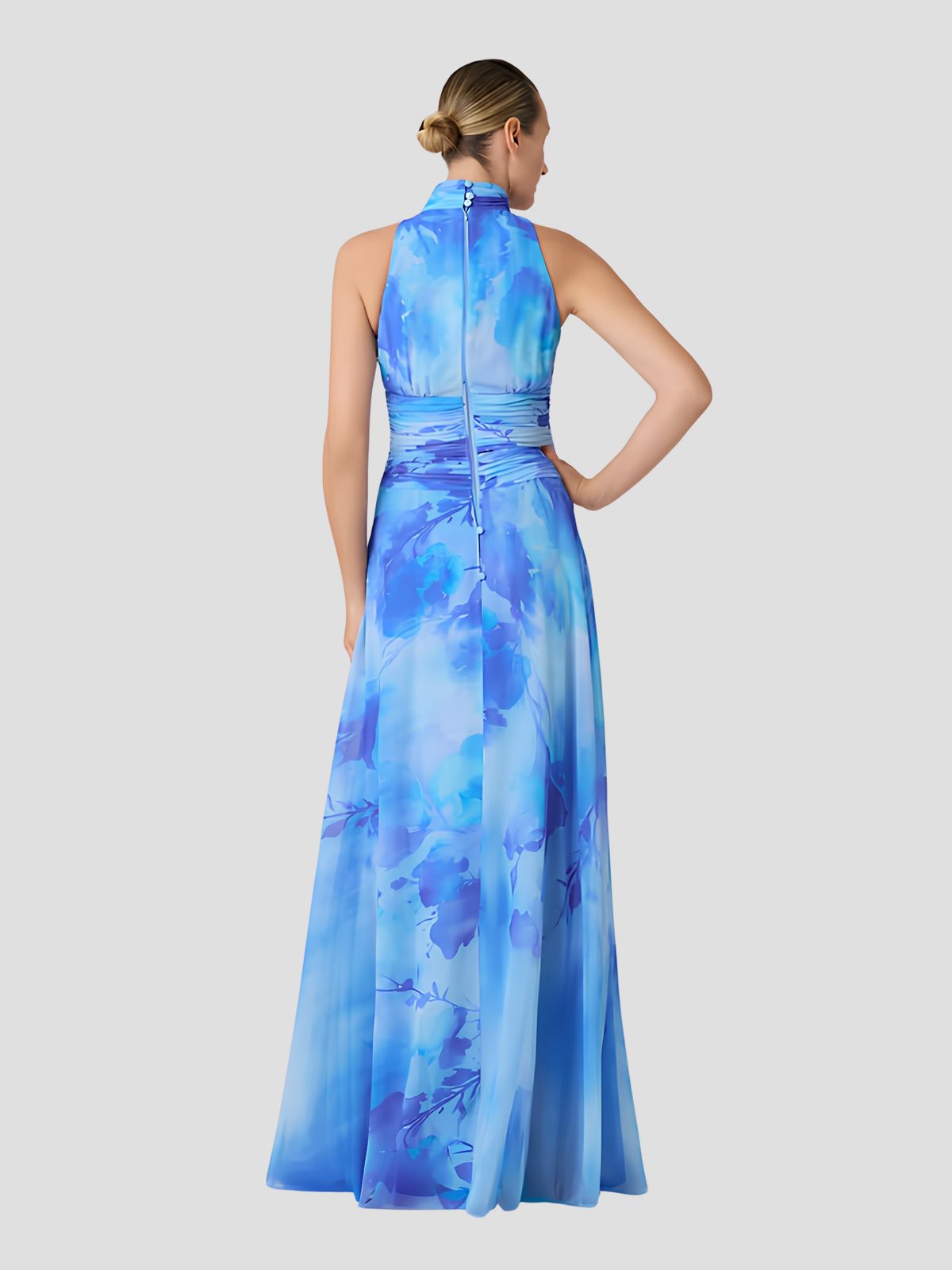 Chiffon Cloud Printed Halter Gown