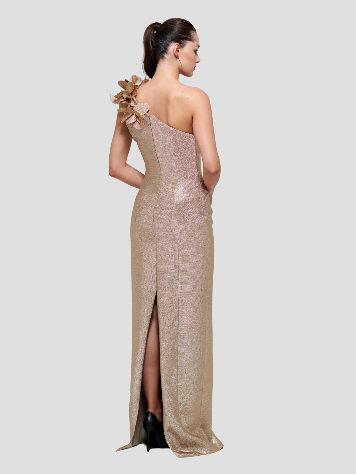 One Sleeve Long Gold Gown