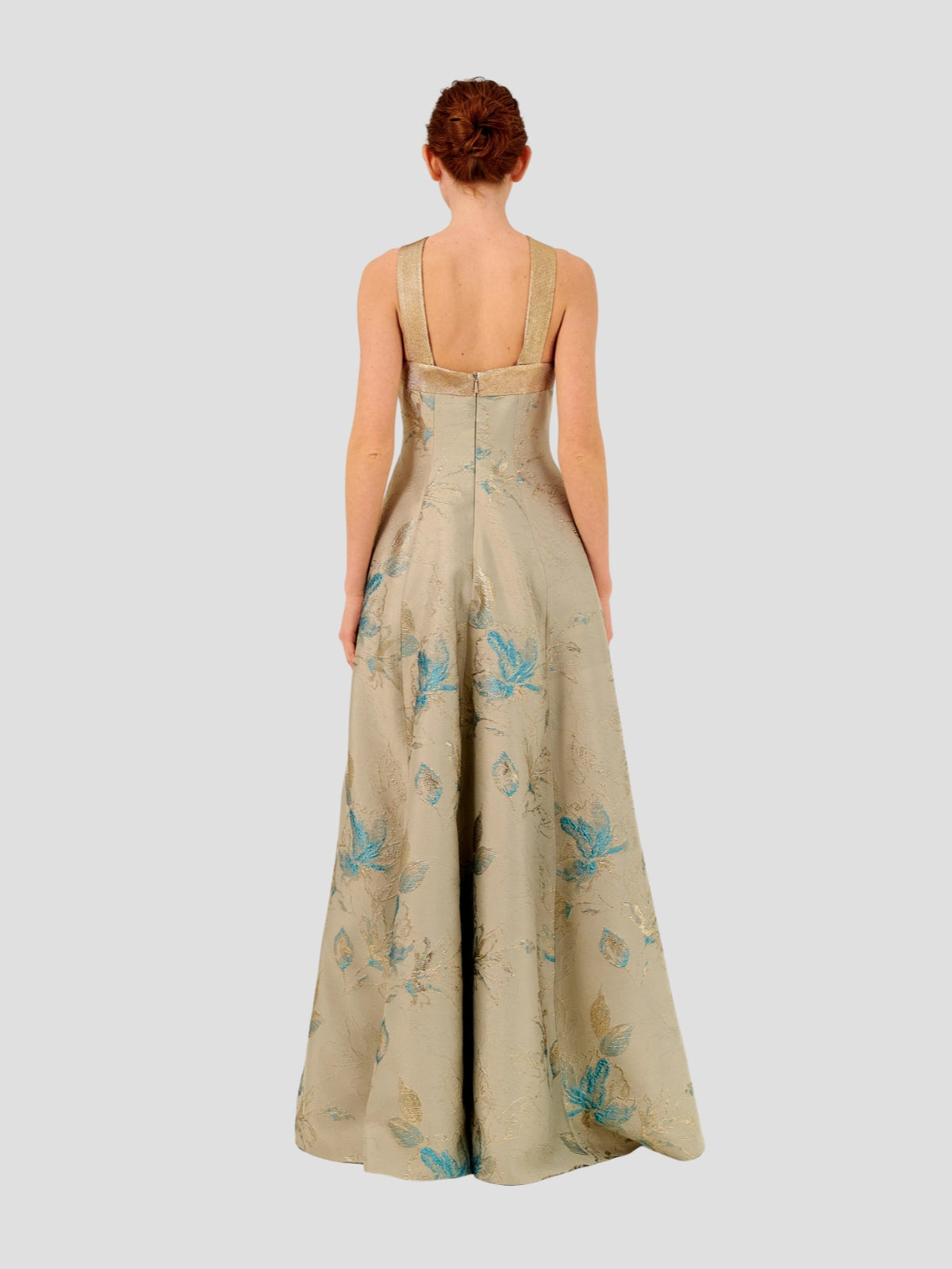 Halter Neckline Fit and Flare Floral Long Gown