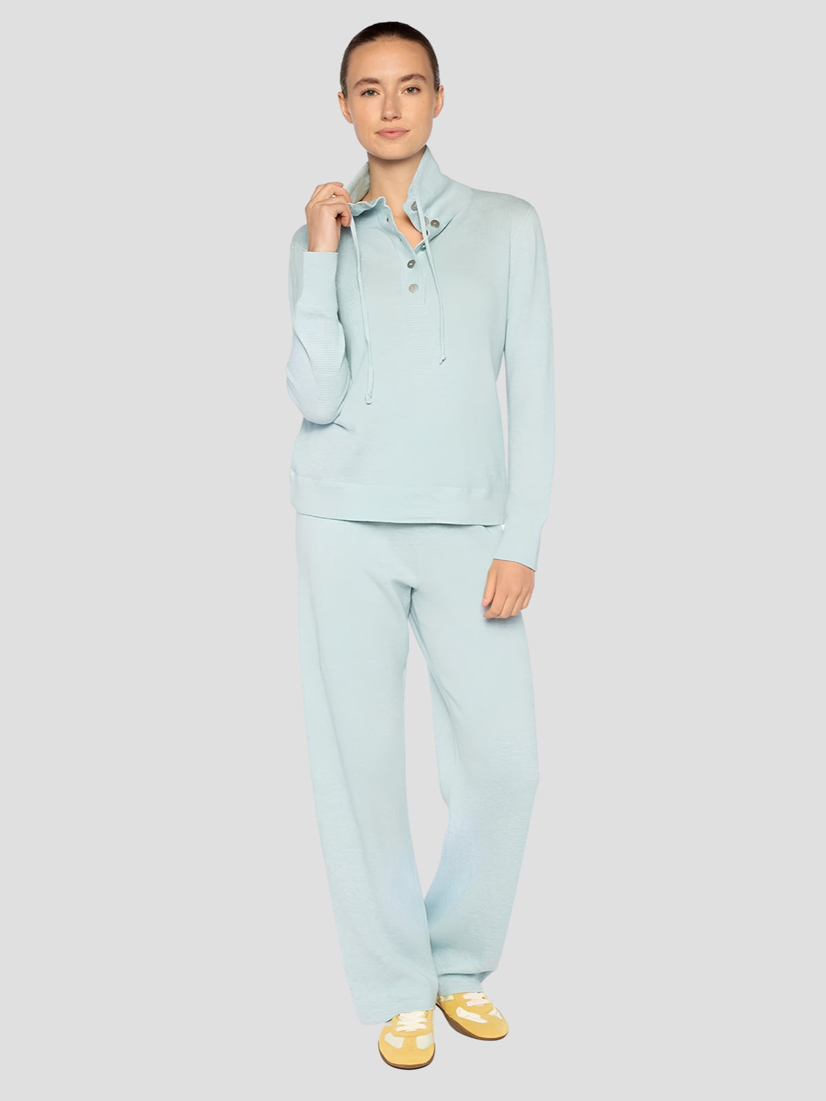 Textured Drawstring Mock Pullover
