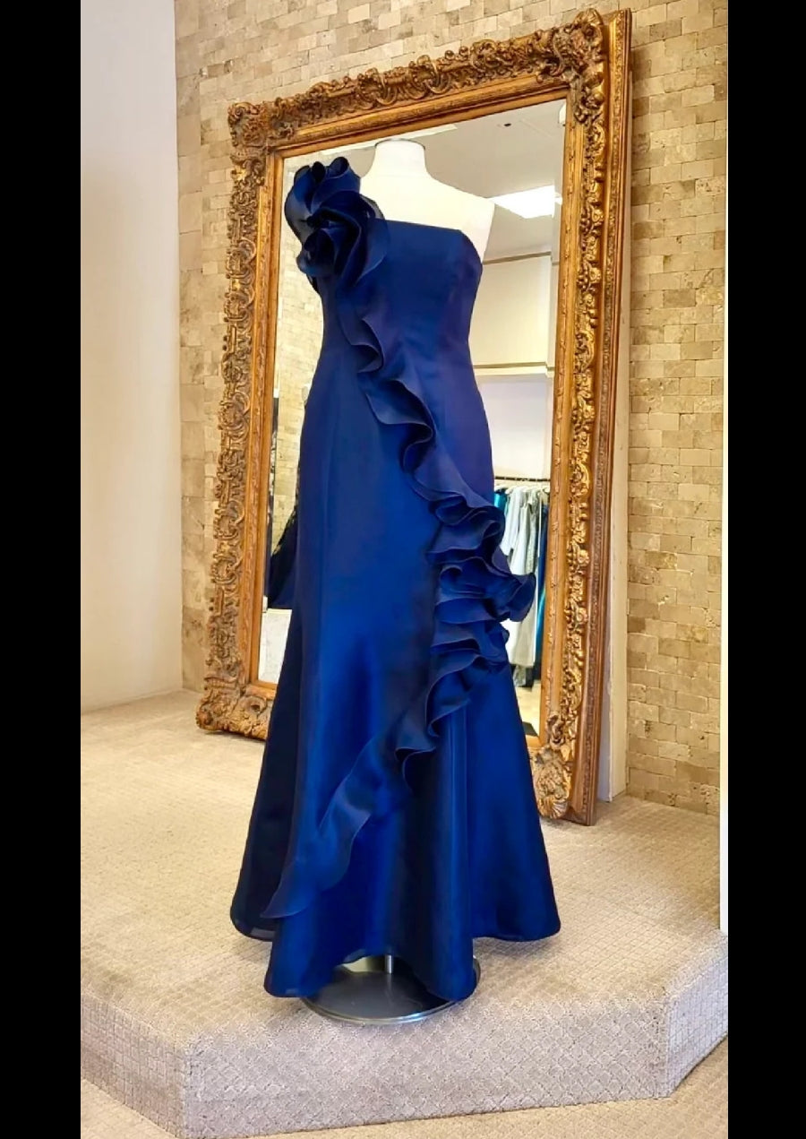 Navy Side Ruffle Gown #544