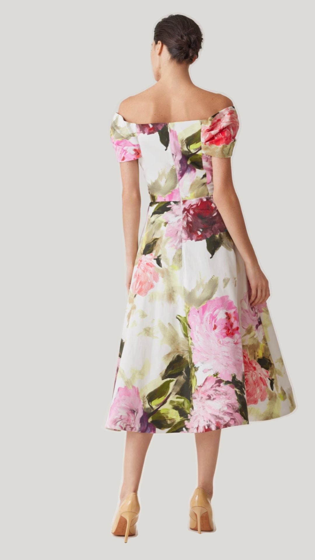 Off-Shoulder Cotton Dress with Beaded Flower Waist