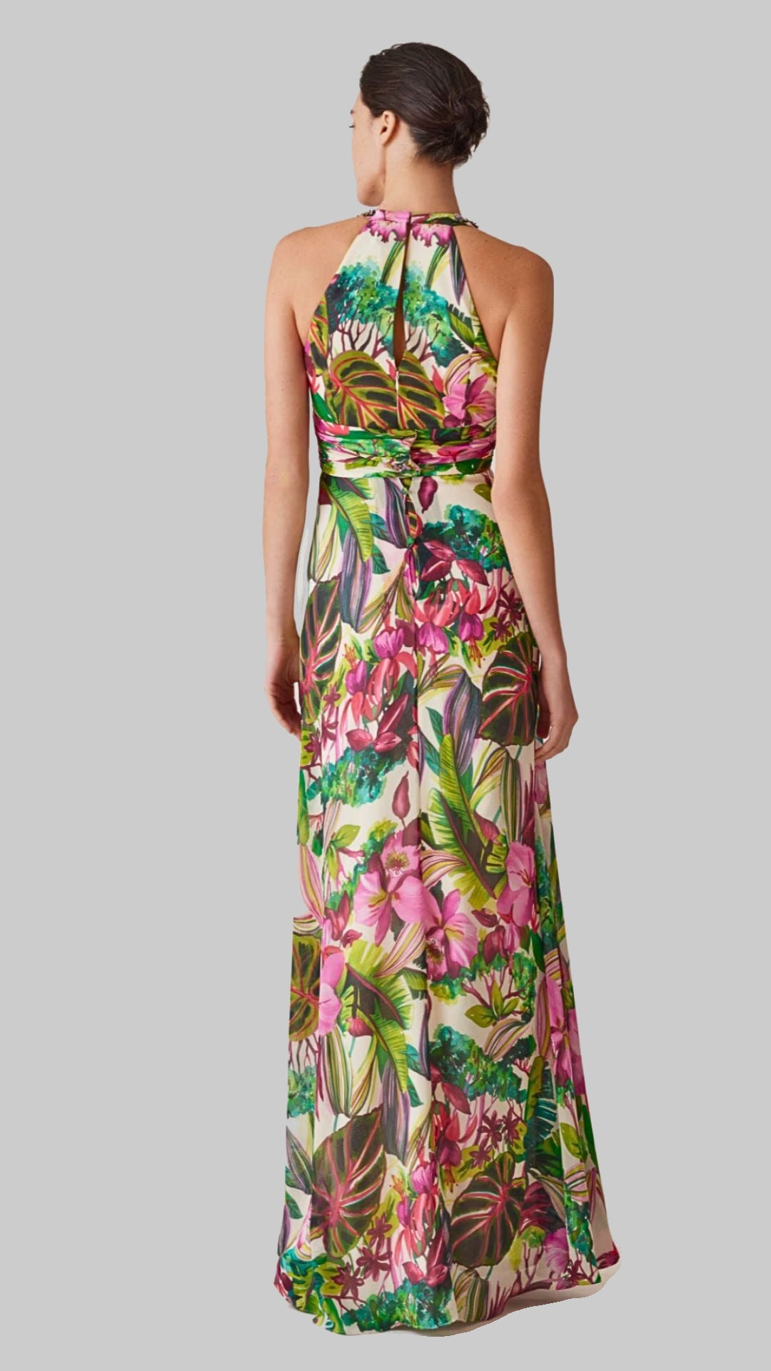 Chiffon Jungle Print Embellished Halter Gown