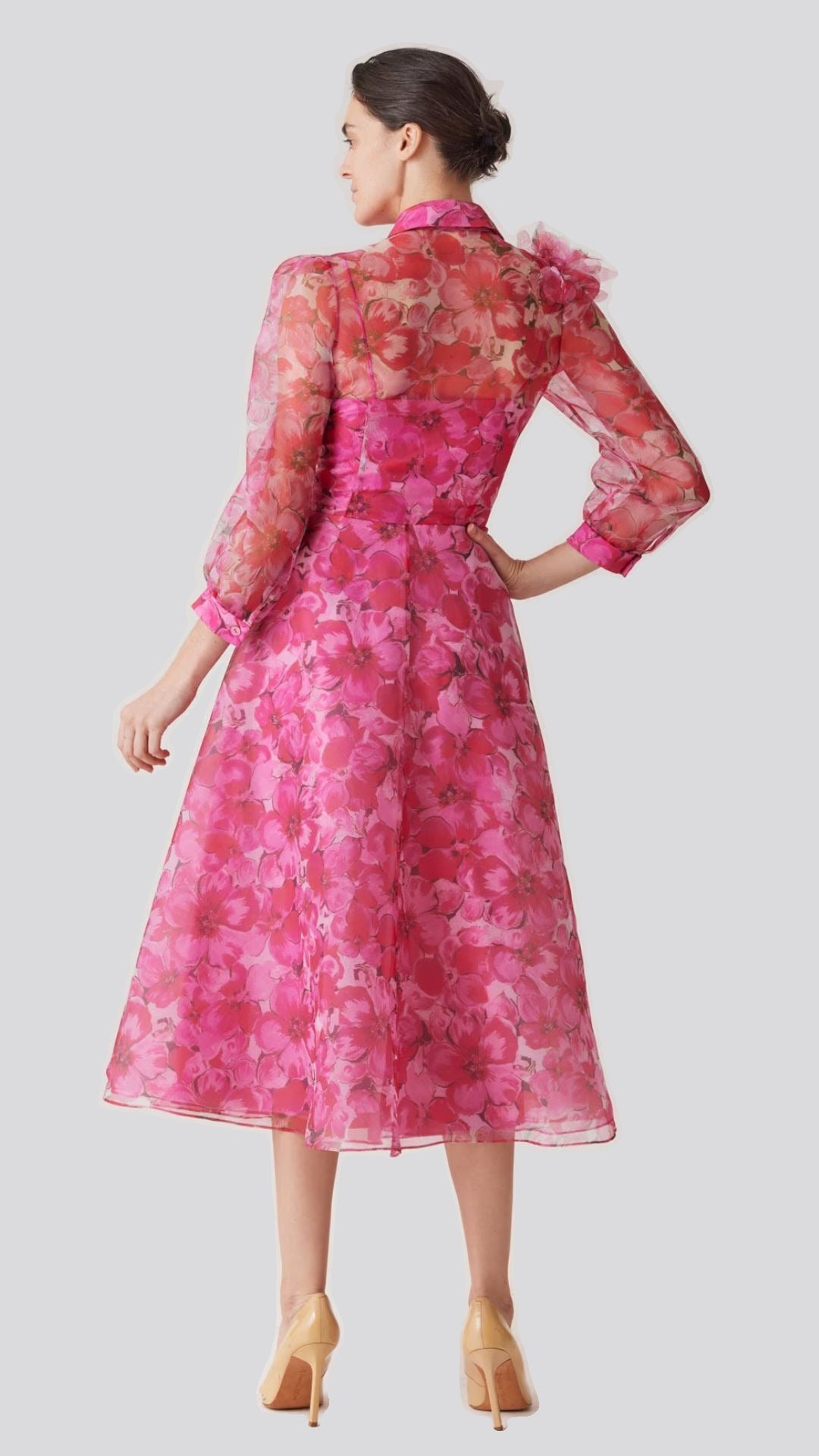 Organza Flower Trim Shirt Waist Dress