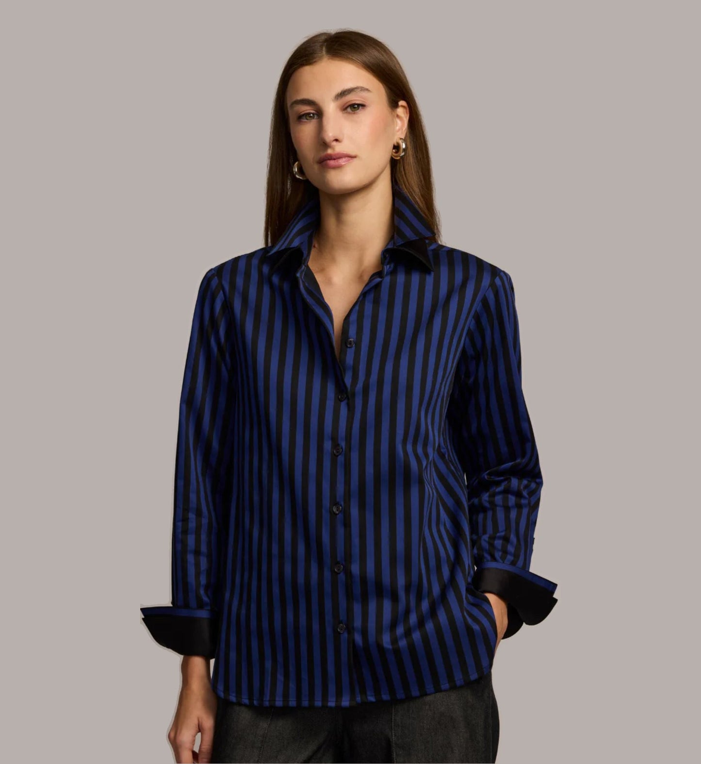 Margot Long Sleeve Stripe Shirt- SAP/BLK