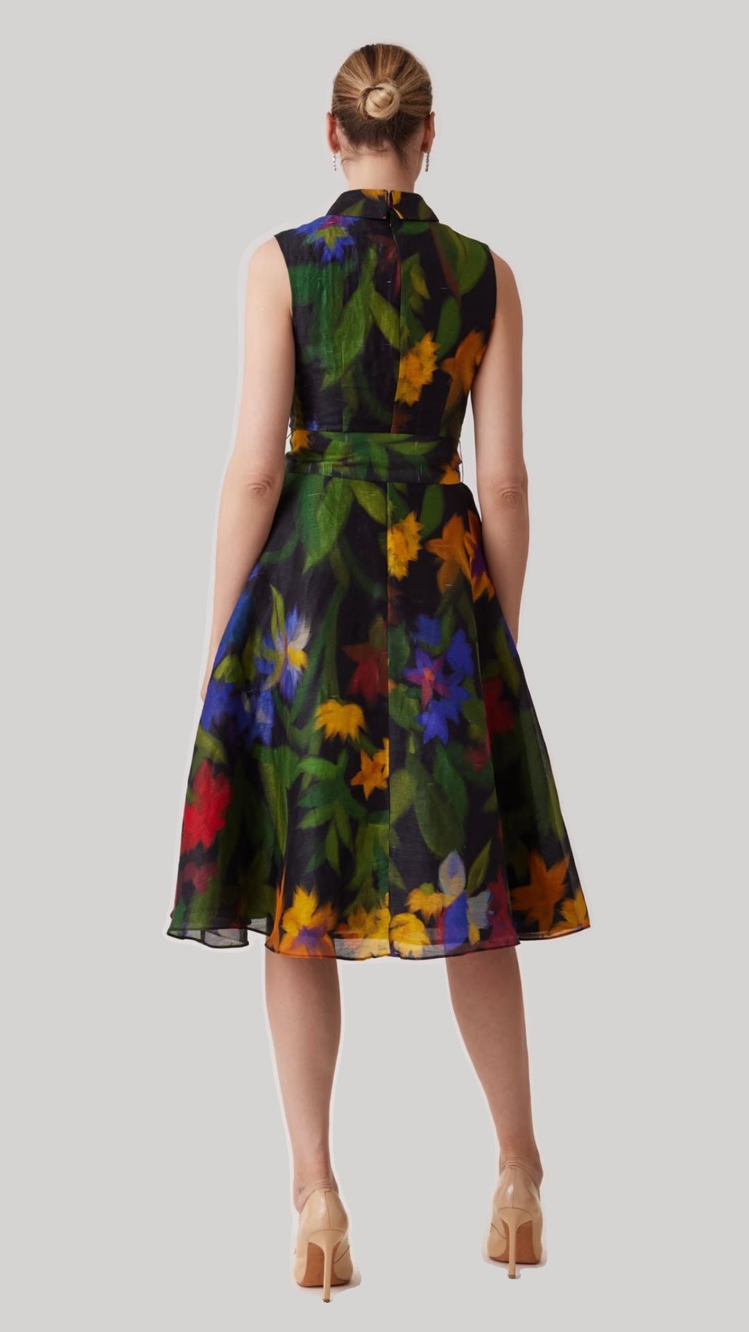 Silken Linen Hazy Floral Sleeveless Shirt Dress