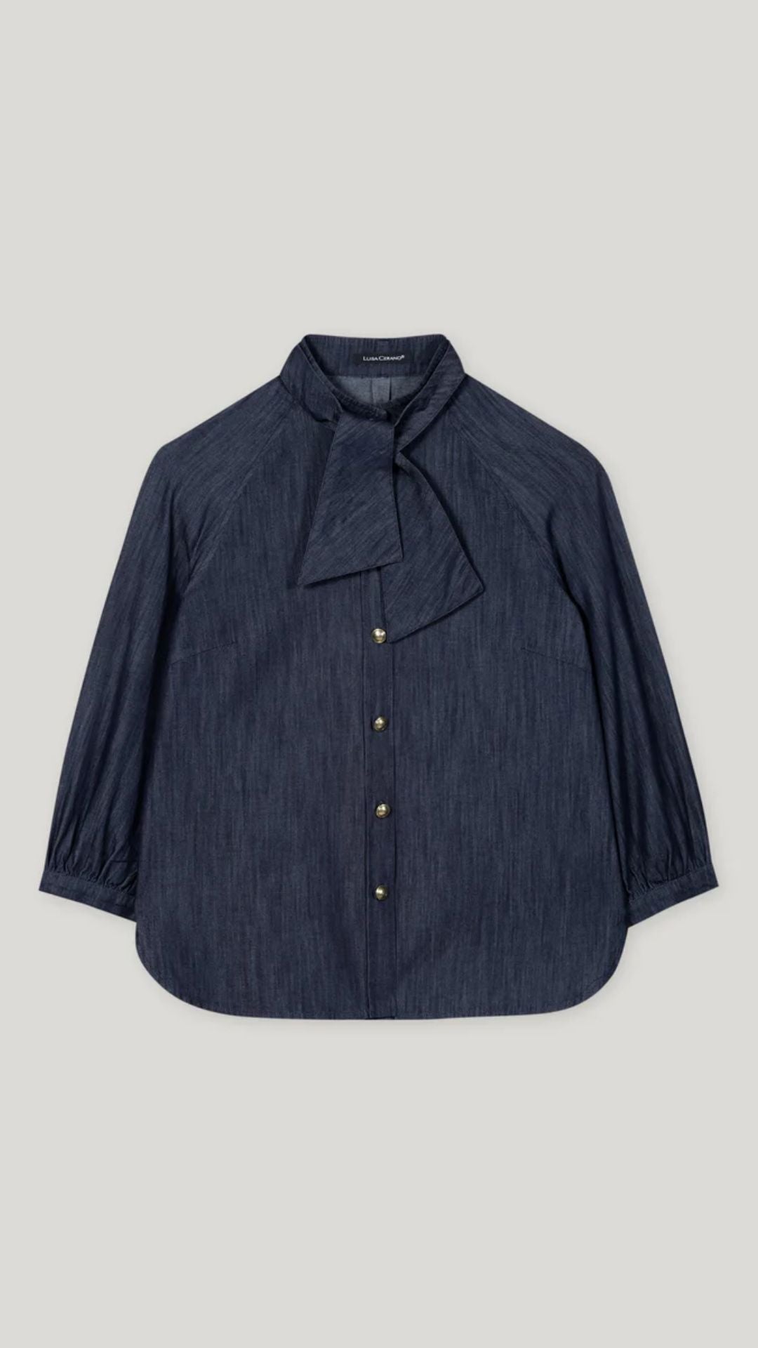 Denim Blouse with Bow