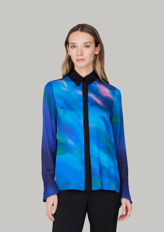 Mountainscape Collared Blouse w/ Relaxed Sleeve