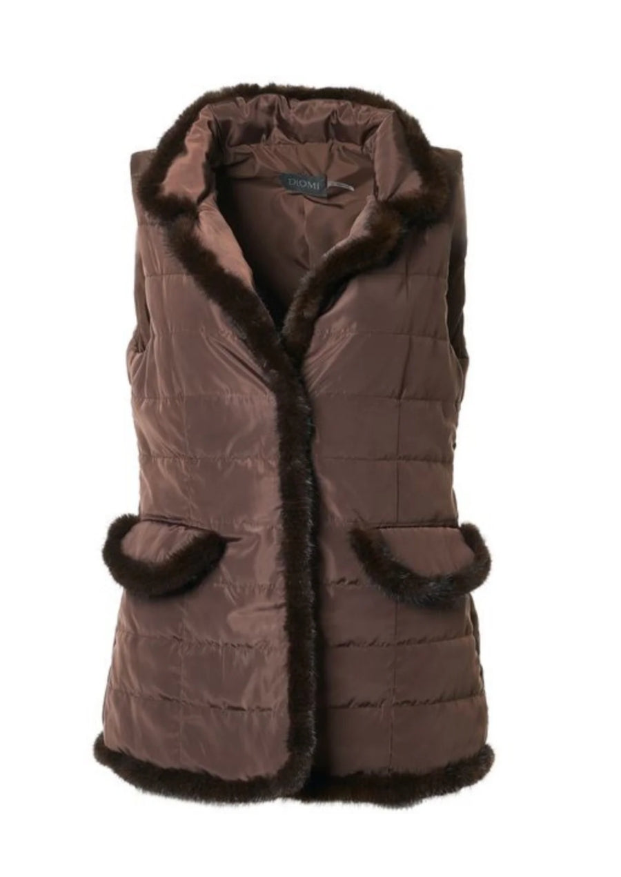 Quilted Vest with Mink in Chocolate