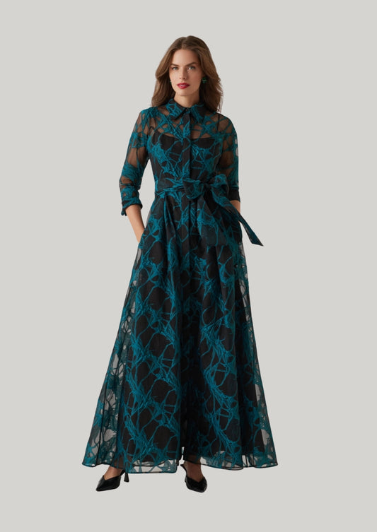 Organza Web Pattern Shirt Dress