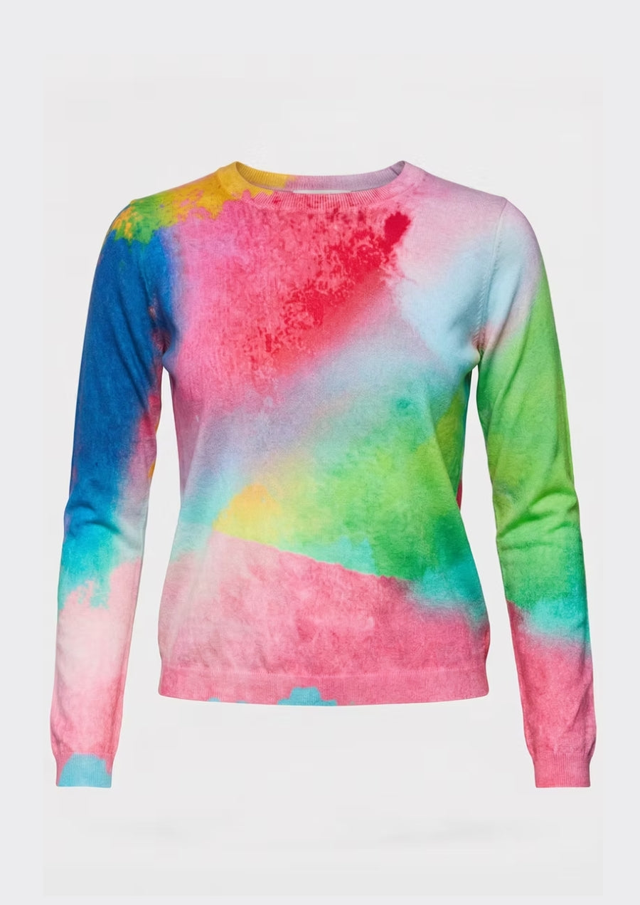 80600 Long Sleeve Watercolor Print Sweater