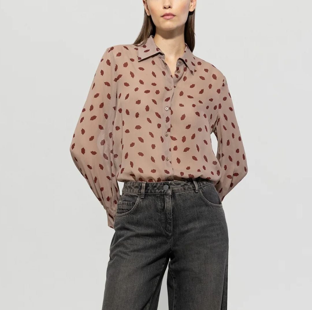 Shirt Blouse with Lips Print - SALE