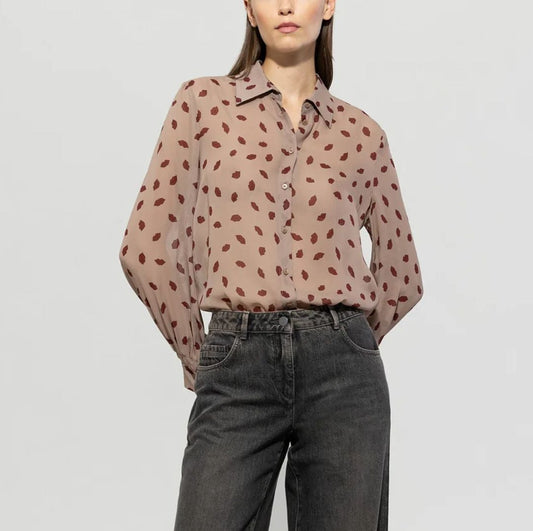 Shirt Blouse with Lips Print - SALE