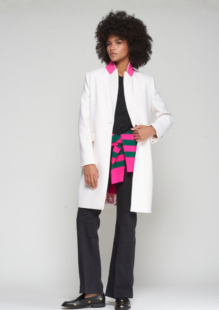 Ecru Coat with Contrast Collar