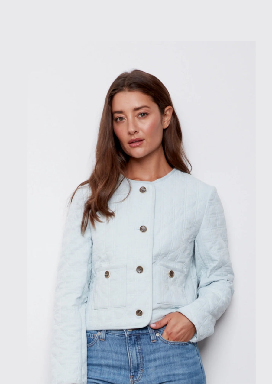 8475-Caya, Quilted Collarless Buttoned Front Jacket