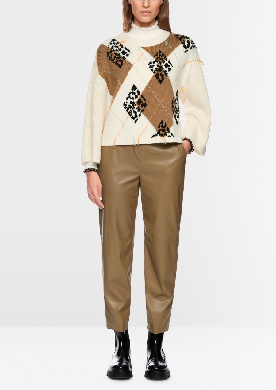 Wool Jumper with Argyle and Fringes