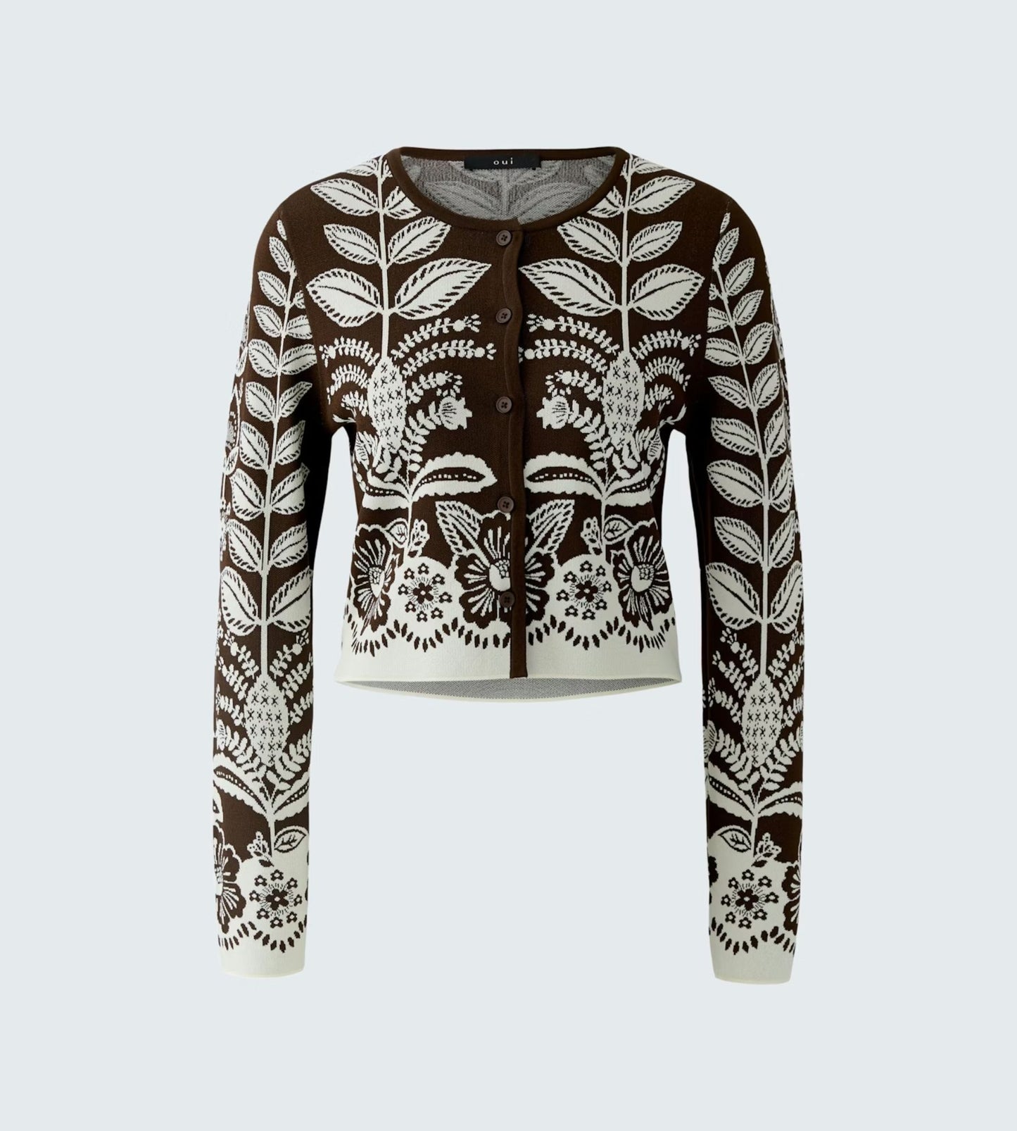 Fine Knit Cardigan with Floral Pattern