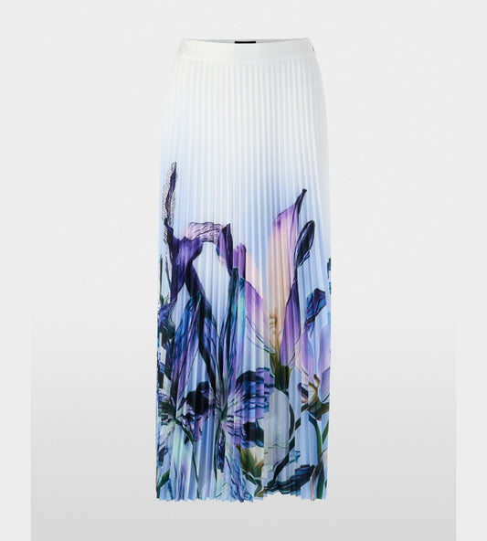 Pleated Midi Skirt with Lily Print