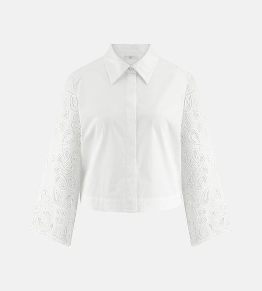 Poplin Blouse with Embroidered Sleeves