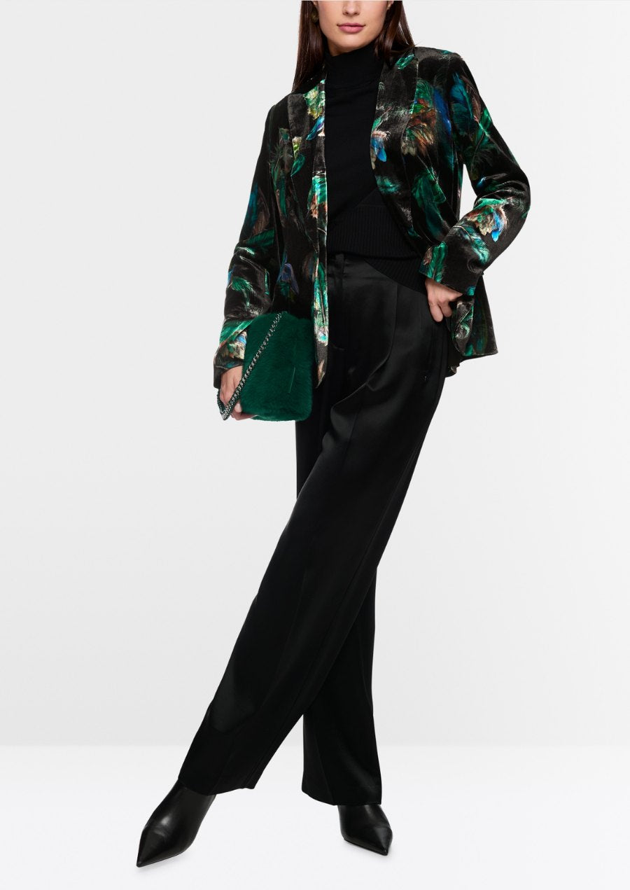 Velvet Blazer with Feather Print