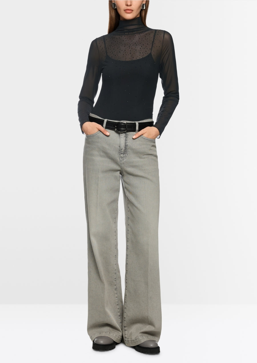 Long-Sleeved Mesh Top with Hotfix