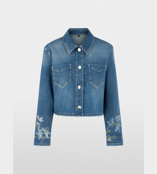 Denim Jacket with Floral Print Sleeves