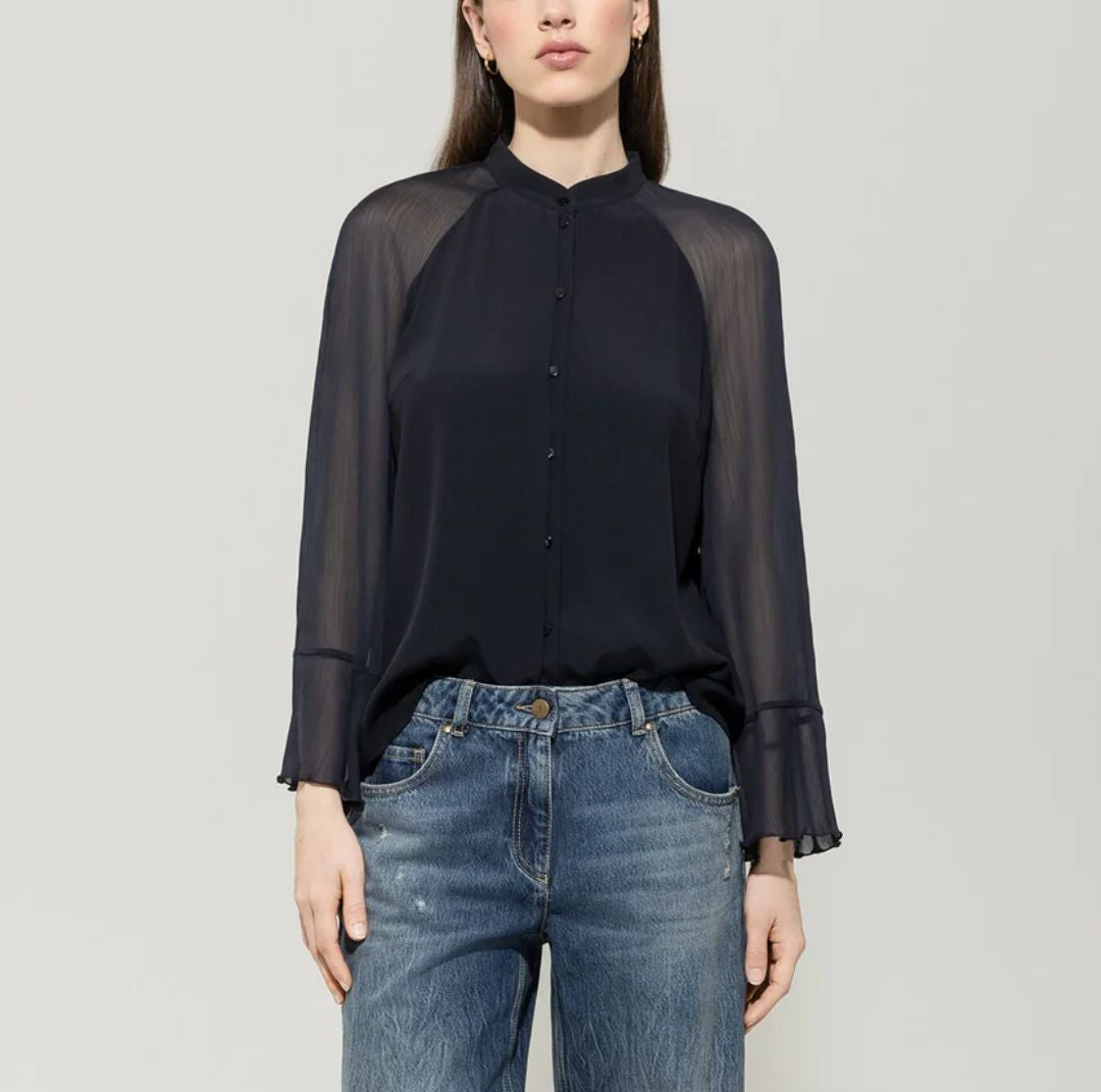 Wide Silk-Blend Blouse